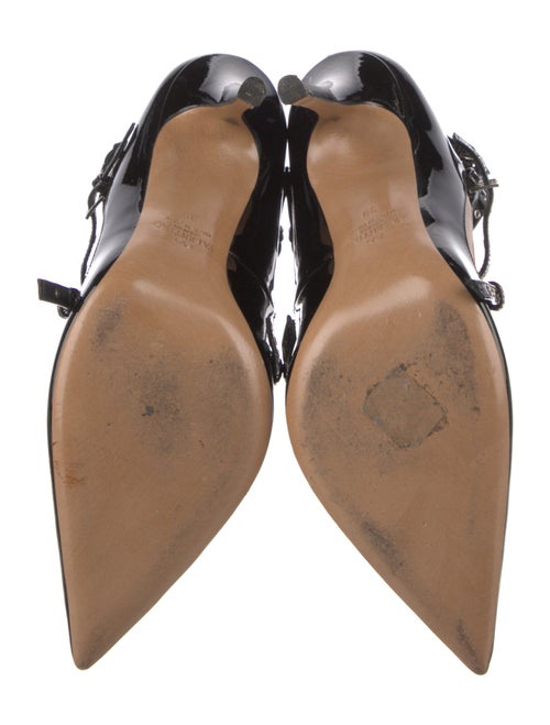 Valentino Patent Leather Colorblock Pattern T-Strap Pumps
