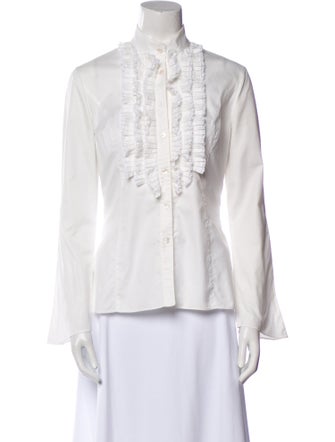 Valentino Tie Neck Long Sleeve Button-Up Top