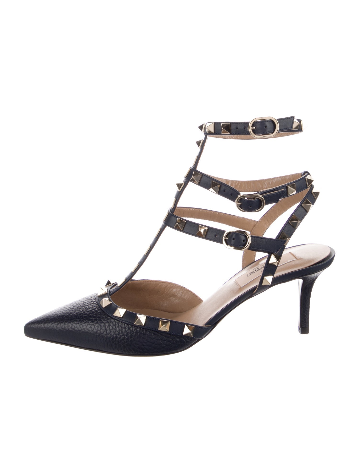 Valentino Rockstud Accents Leather T-Strap Pumps