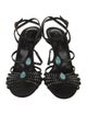 Valentino Suede Crystal Embellishments T-Strap Sandals