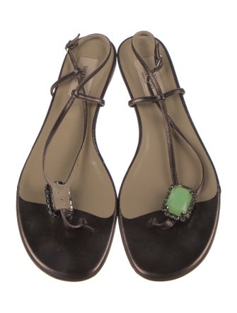 Valentino Leather Crystal Embellishments Slingback Sandals