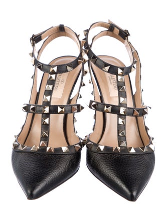 Valentino Rockstud Accents Leather T-Strap Pumps
