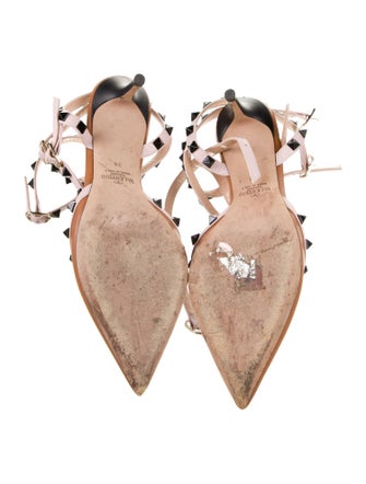 Valentino Rockstud Accents Leather T-Strap Pumps