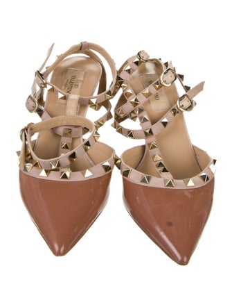 Valentino Rockstud Accents Patent Leather T-Strap Pumps