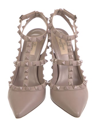 Valentino Rockstud Accents Leather T-Strap Pumps