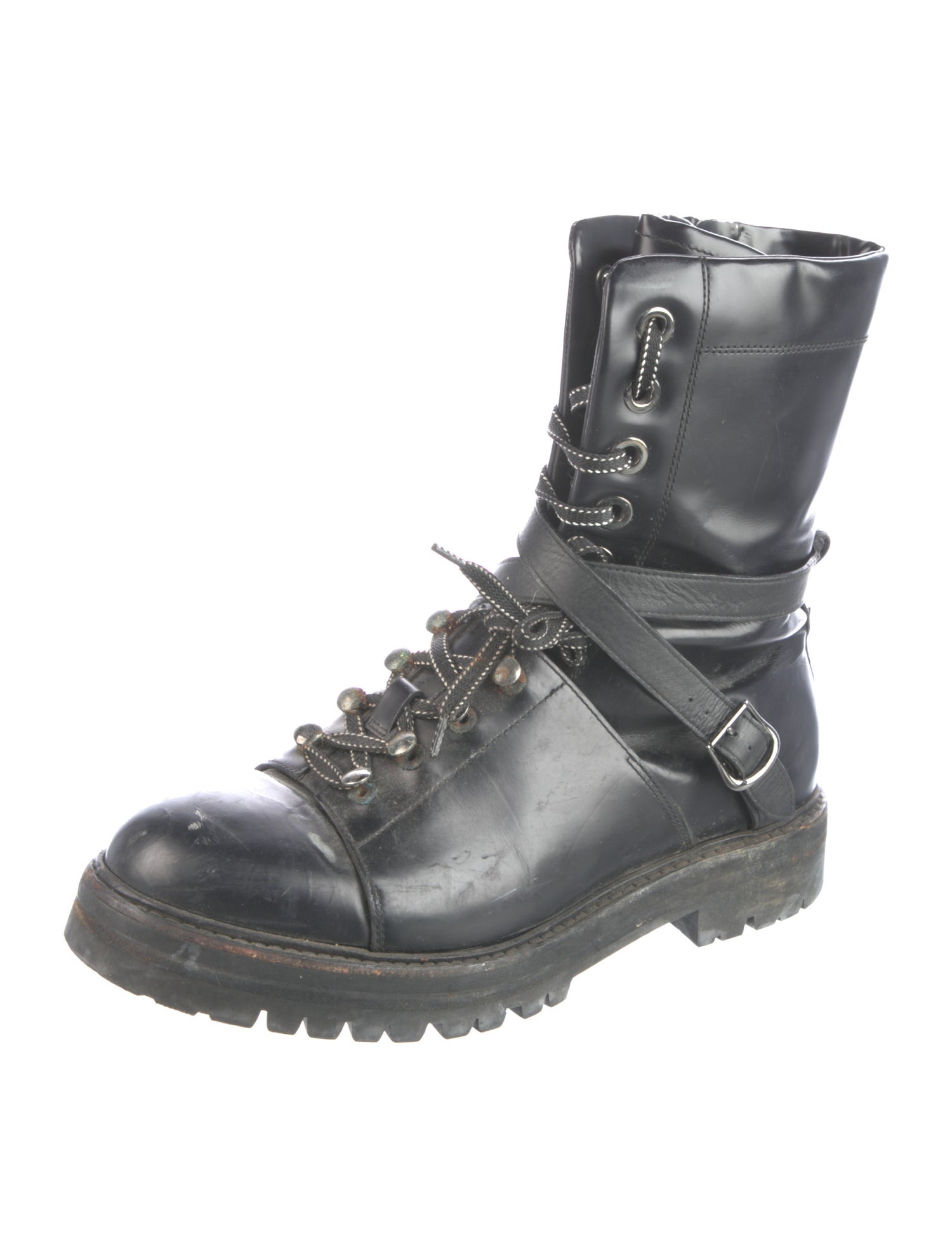 Valentino Rockstud Accents Leather Combat Boots