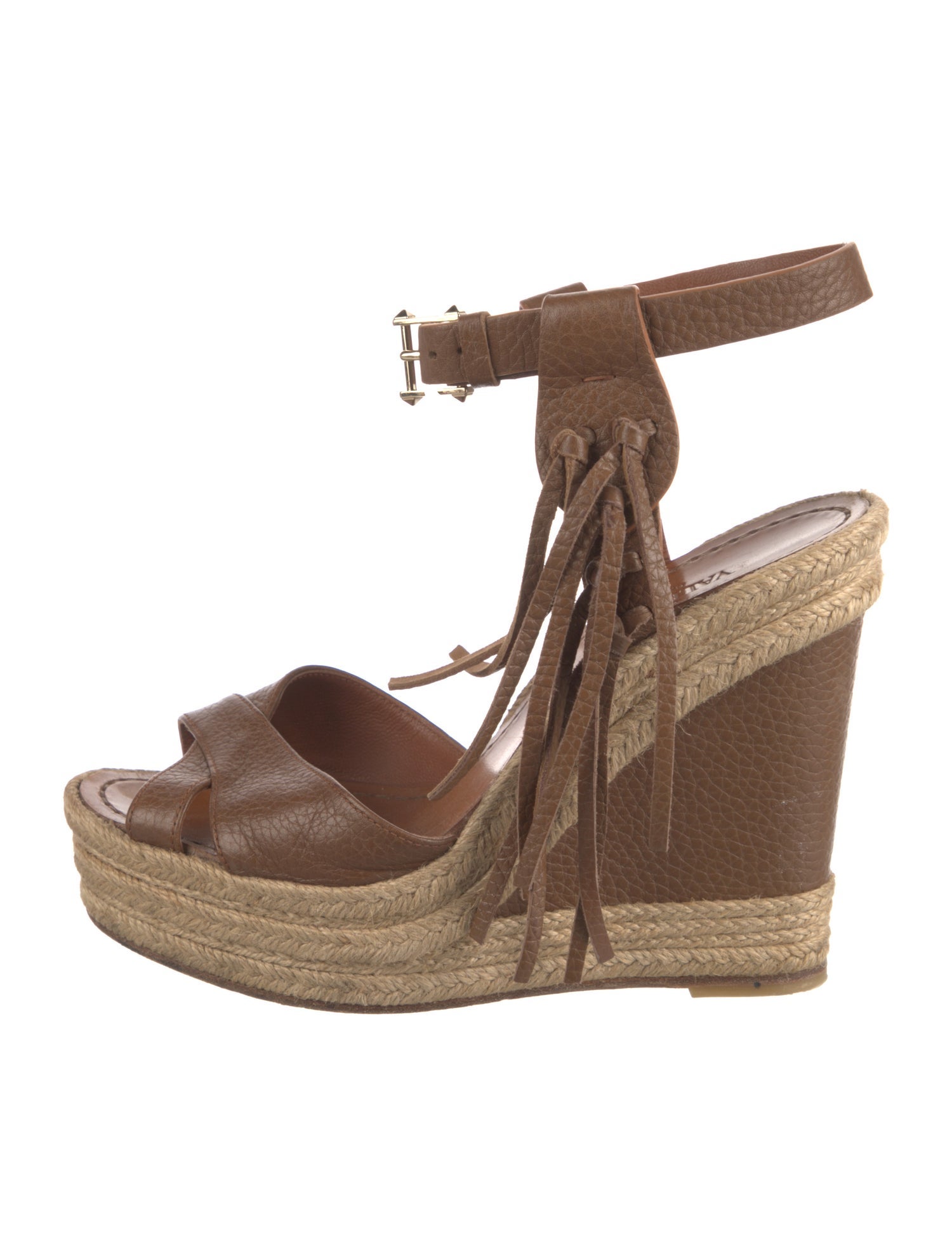 Valentino Leather Fringe Trim Accent Espadrilles