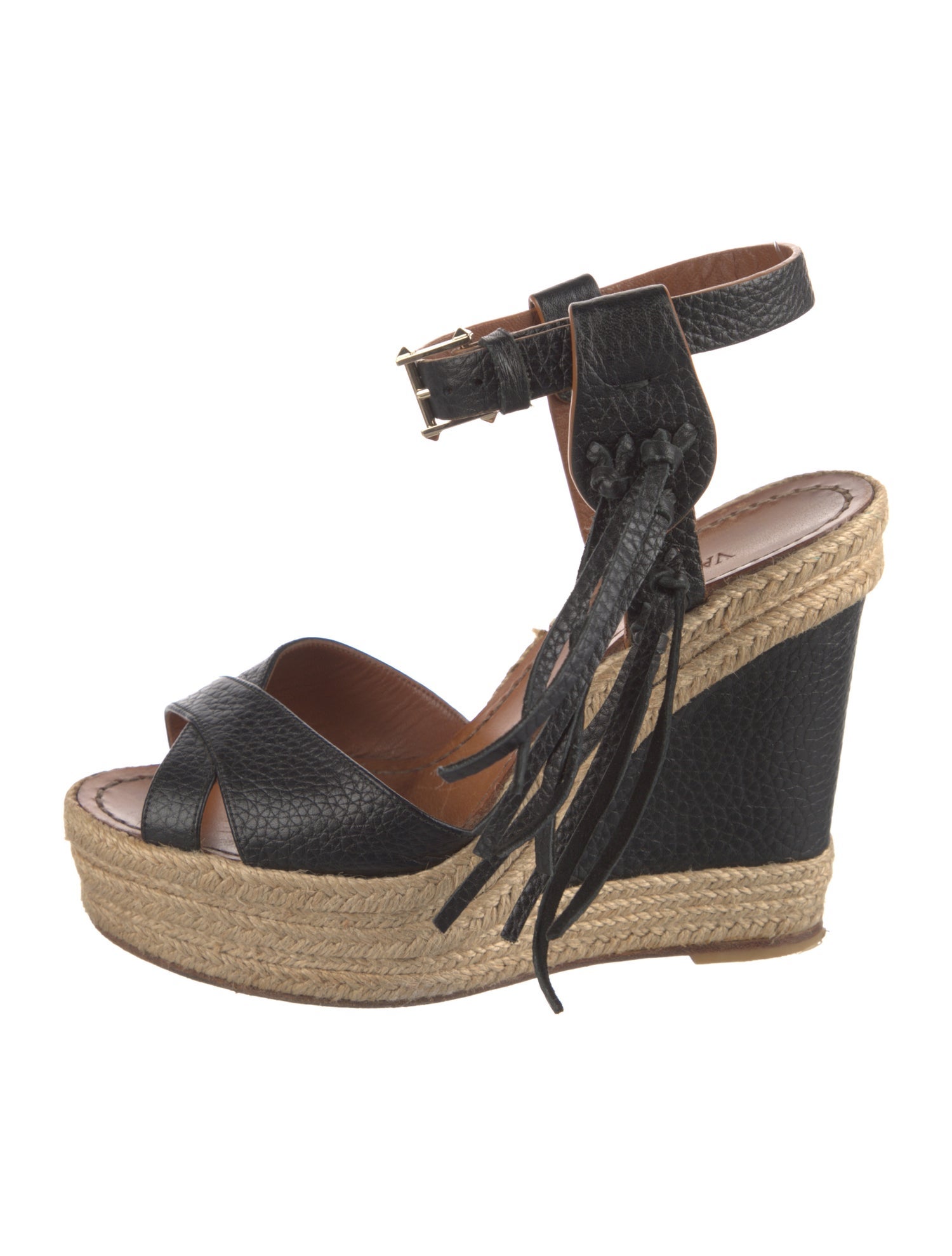 Valentino Leather Fringe Trim Accent Espadrilles