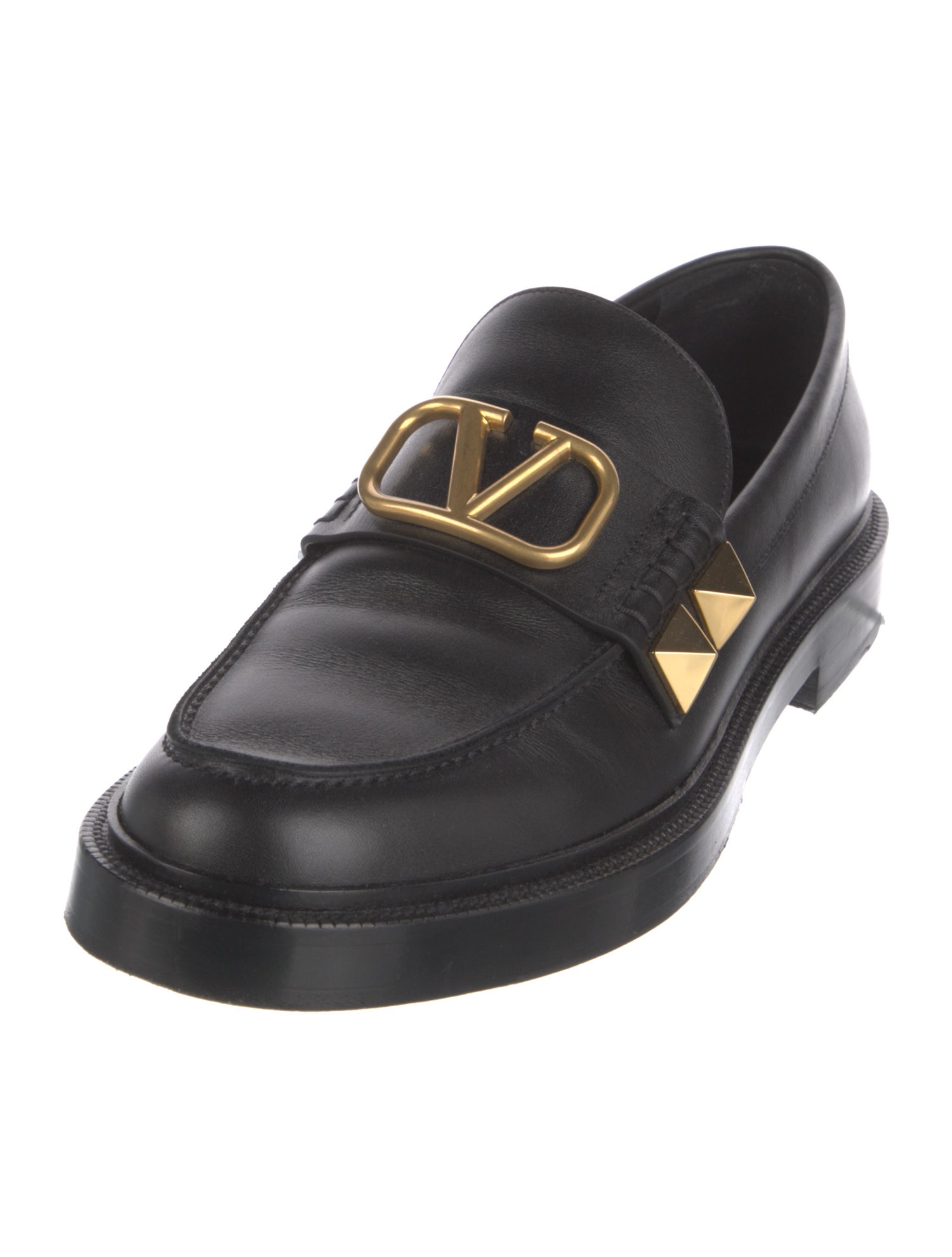 Valentino Rockstud Accents Leather Loafers