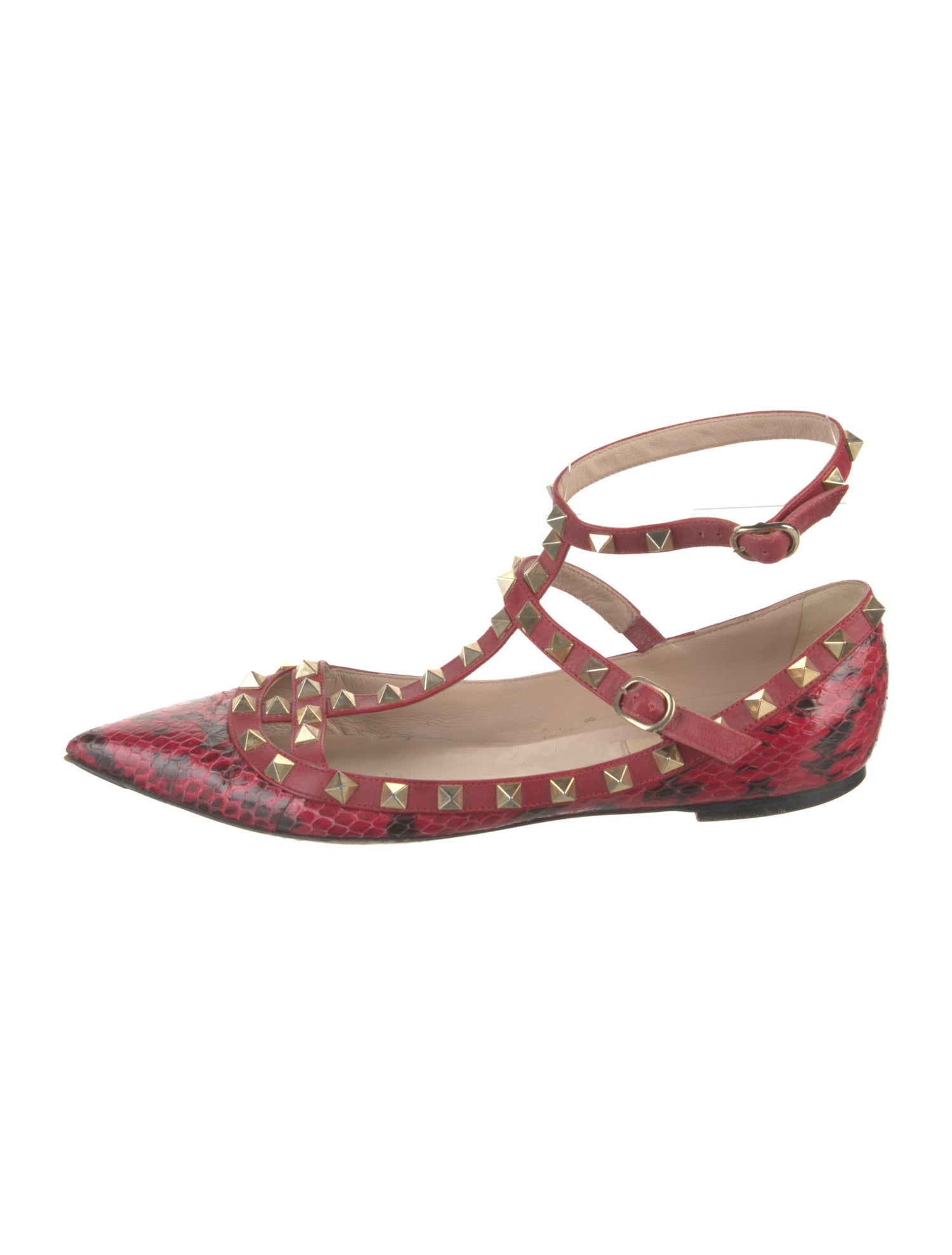 Valentino Rockstud Accents Snakeskin Ballet Flats
