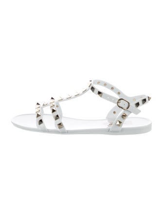 Valentino Rockstud Accents Rubber T-Strap Sandals
