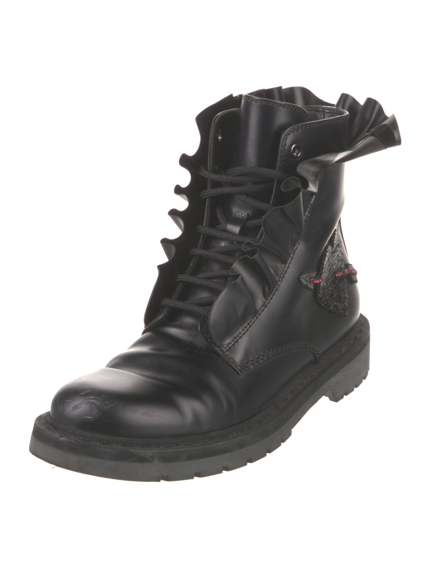 Valentino Leather Crystal Embellishments Combat Boots