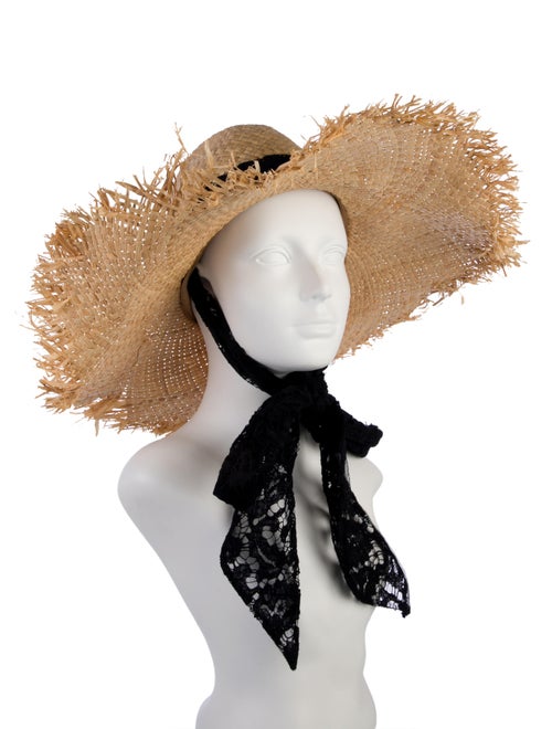 Valentino Straw Sun Hat w/Lace Detail