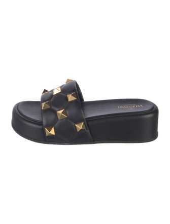 Valentino Rockstud Accents Leather Slides