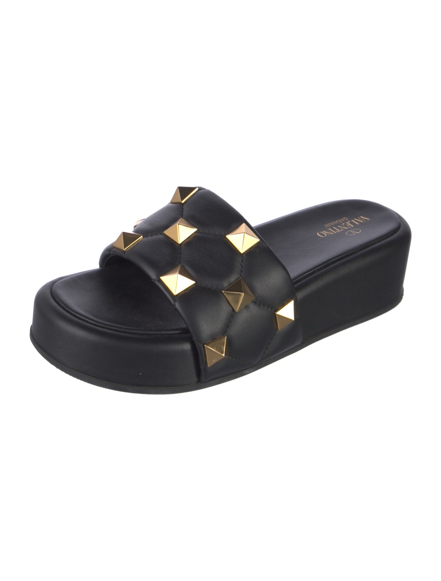 Valentino Rockstud Accents Leather Slides