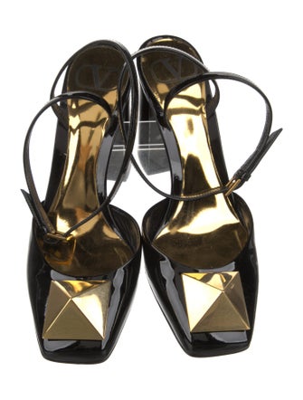 Valentino Rockstud Accents Patent Leather Slingback Pumps