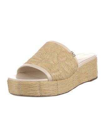 Valentino Straw Leather Trim Embellishment Espadrilles