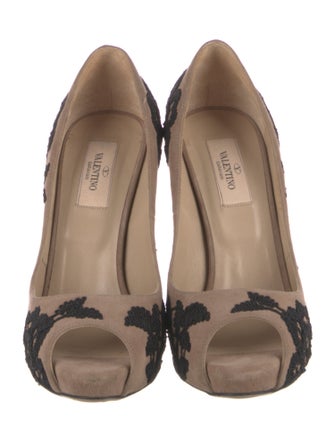 Valentino Suede Lace Pattern Pumps