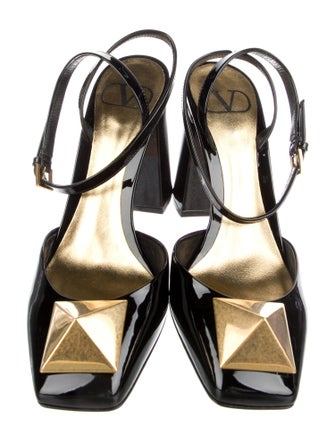 Valentino Rockstud Accents Patent Leather Slingback Pumps