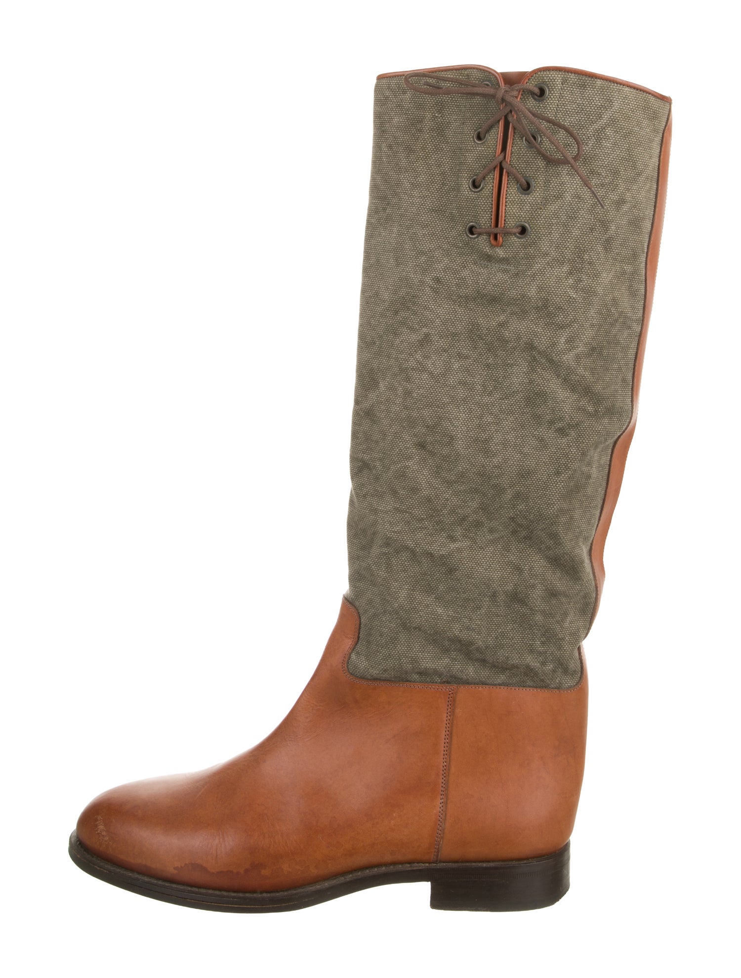 Valentino Leather Colorblock Pattern Riding Boots