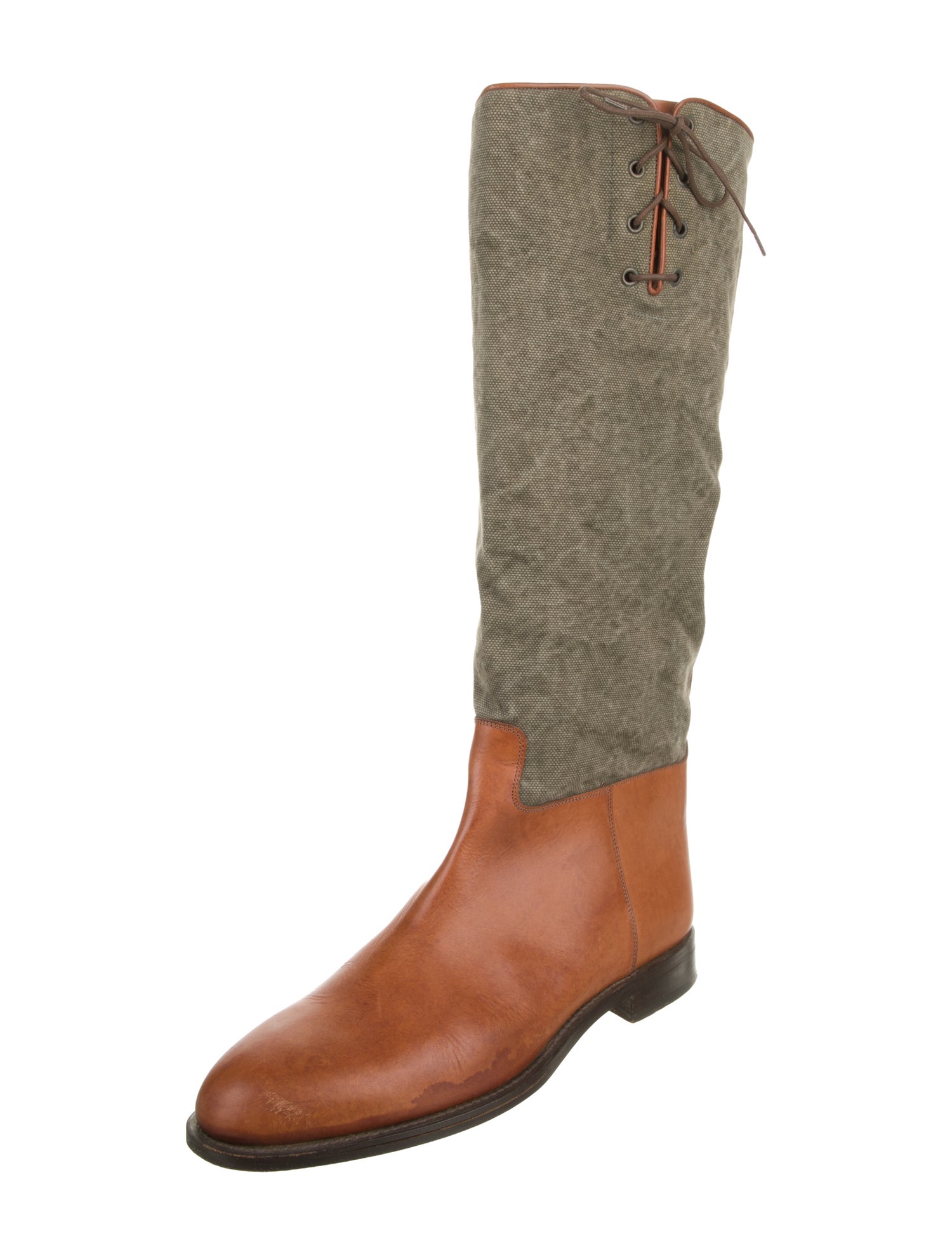 Valentino Leather Colorblock Pattern Riding Boots