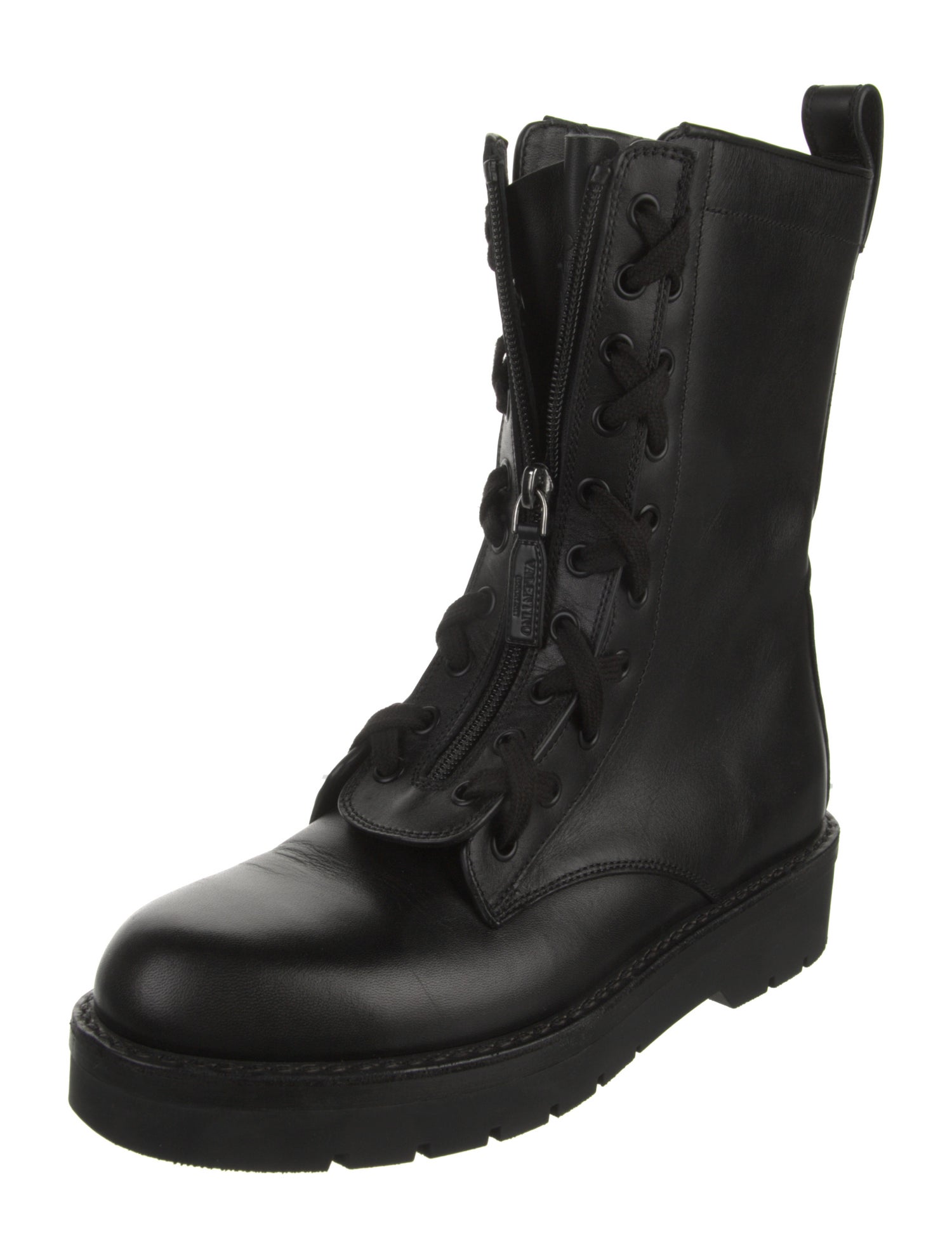 Valentino Rockstud Accents Leather Combat Boots