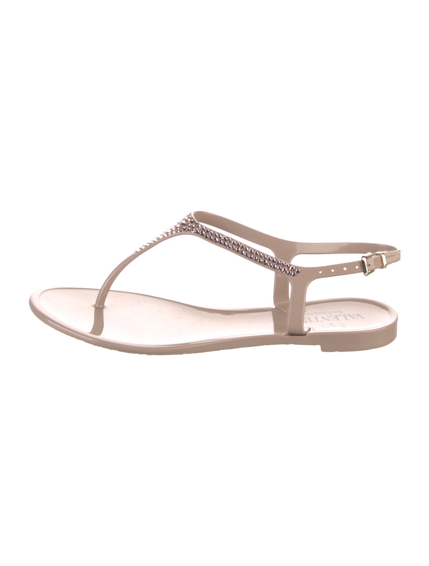 Valentino Rubber Crystal Embellishments T-Strap Sandals