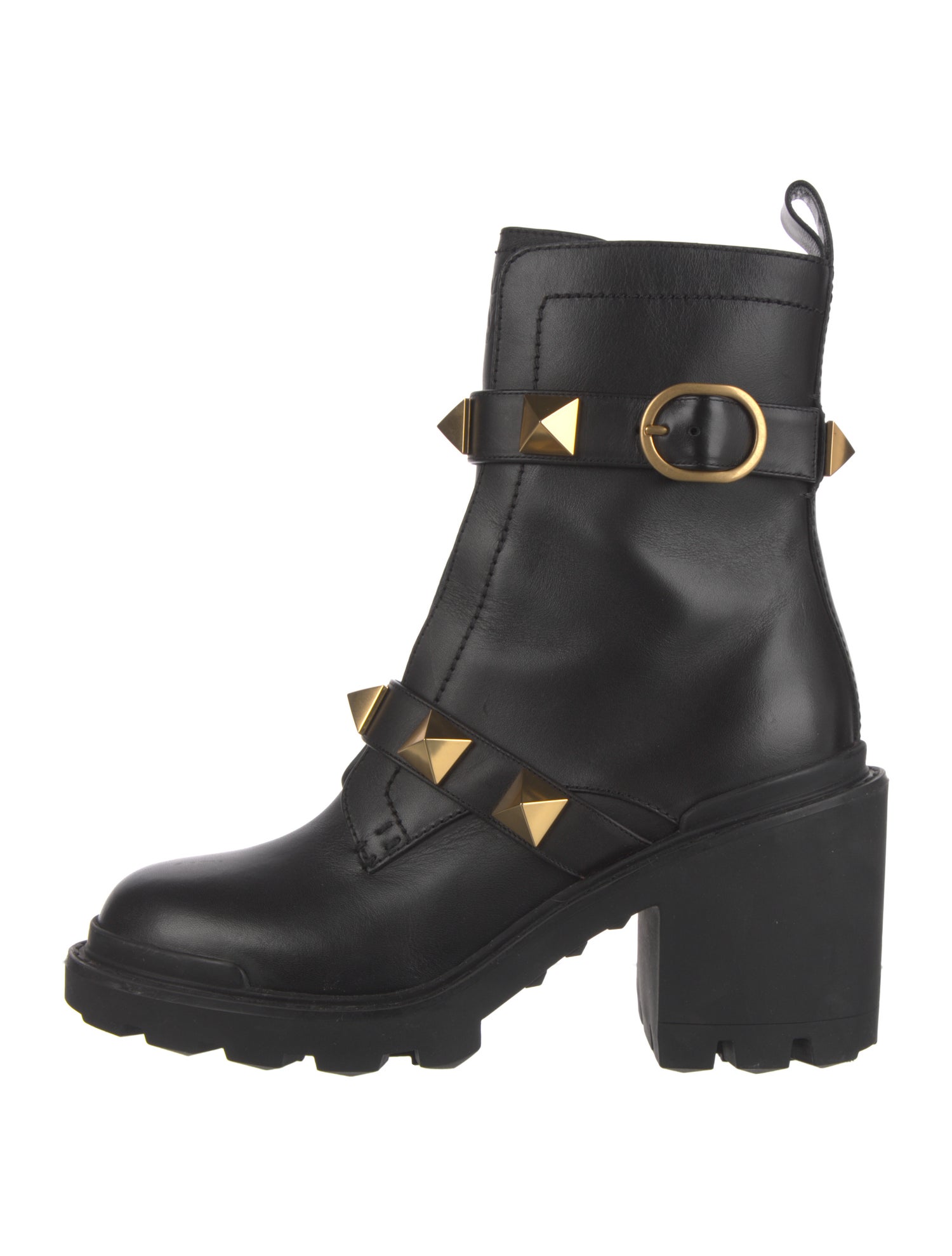 Valentino Rockstud Accents Leather Combat Boots
