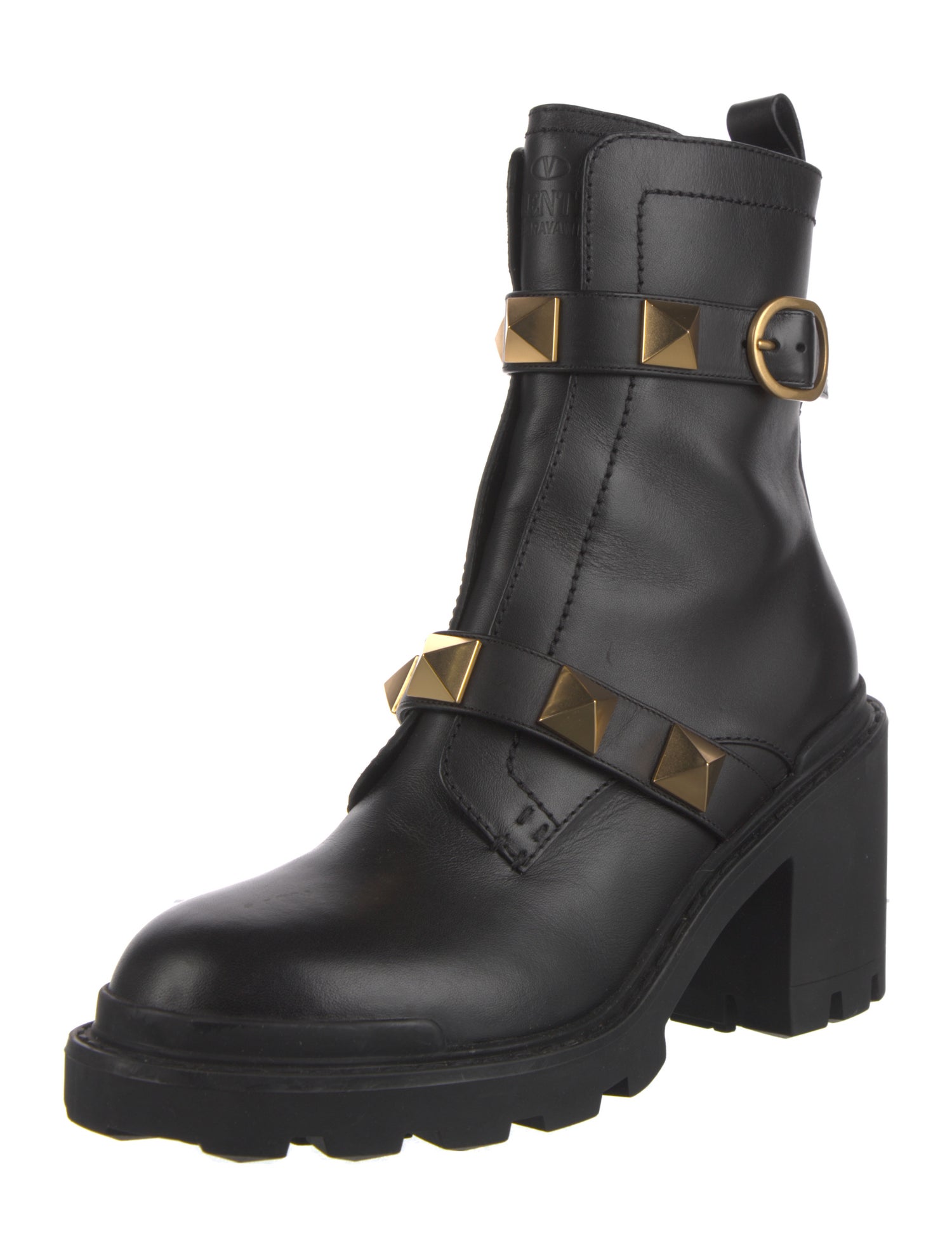 Valentino Rockstud Accents Leather Combat Boots