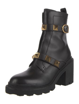 Valentino Rockstud Accents Leather Combat Boots