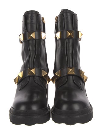 Valentino Rockstud Accents Leather Combat Boots