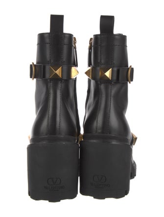Valentino Rockstud Accents Leather Combat Boots