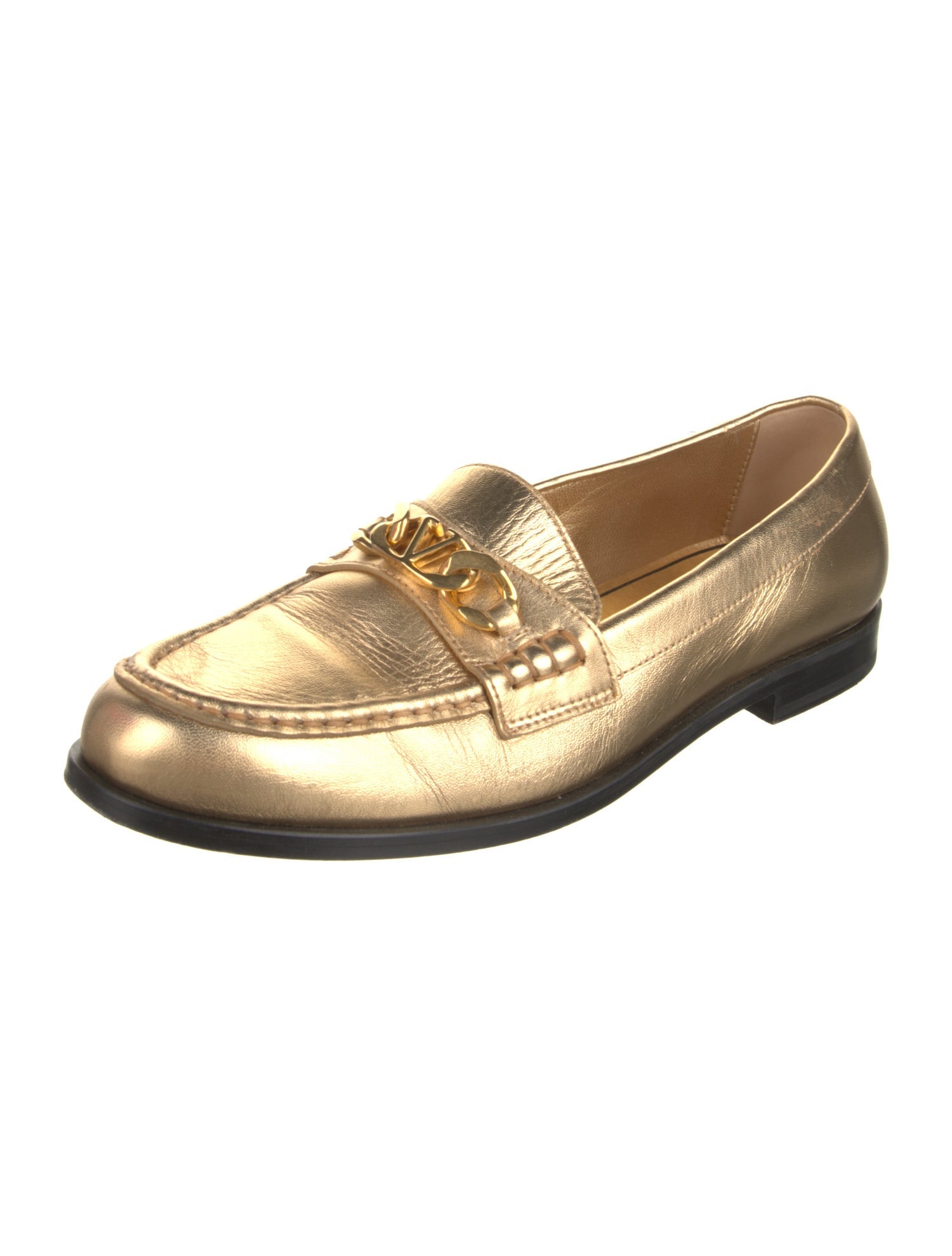 Valentino Leather Chain-Link Accents Loafers