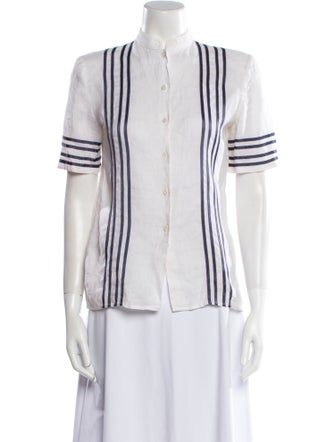 Valentino Striped Mock Neck Button-Up Top