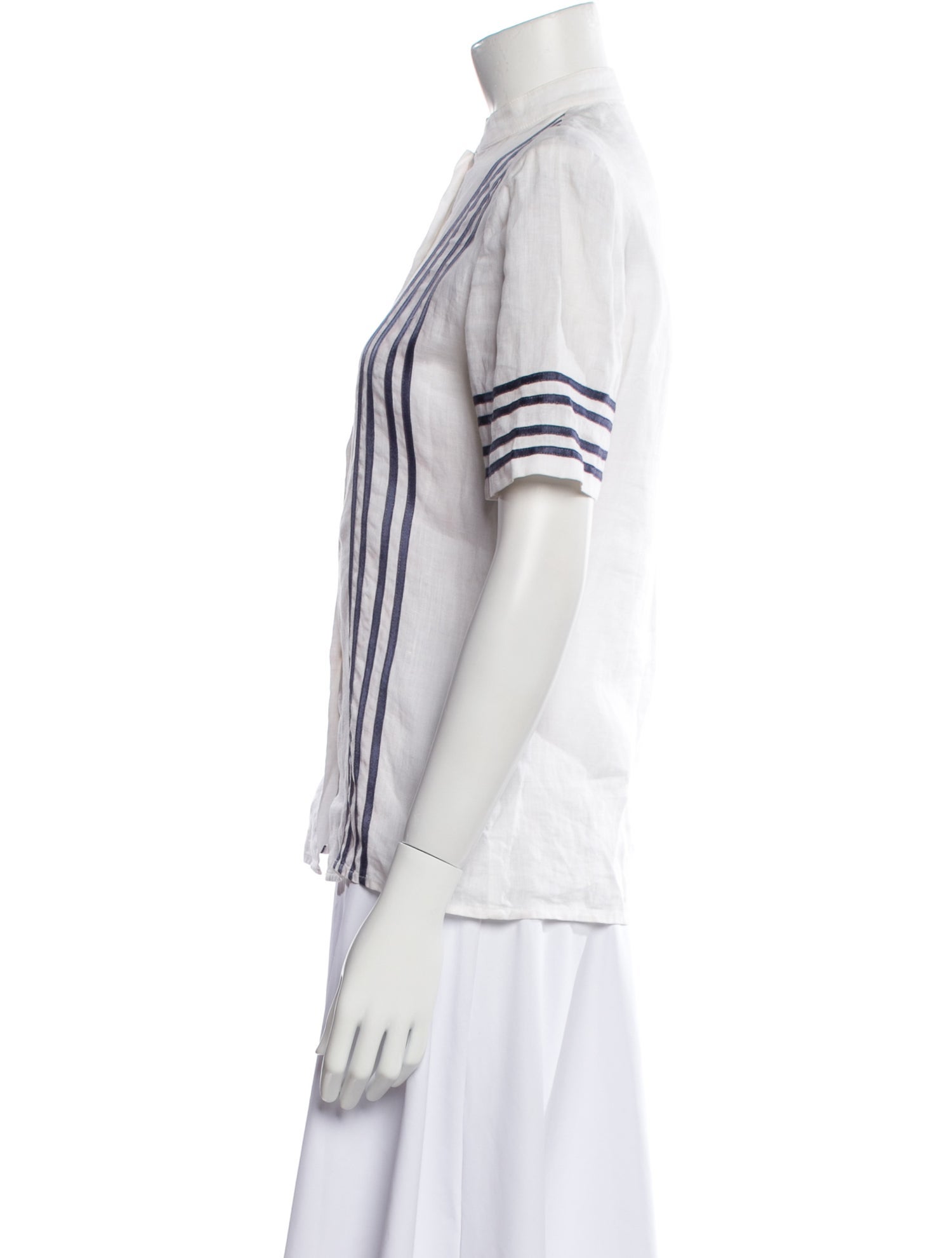 Valentino Striped Mock Neck Button-Up Top