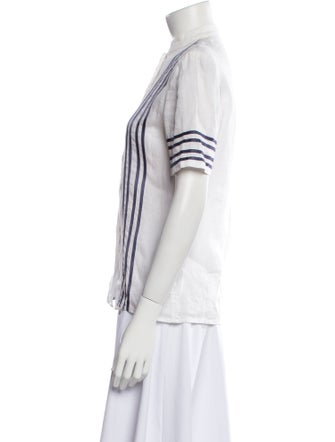 Valentino Striped Mock Neck Button-Up Top