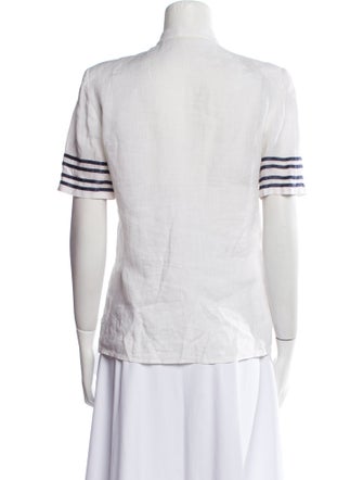 Valentino Striped Mock Neck Button-Up Top