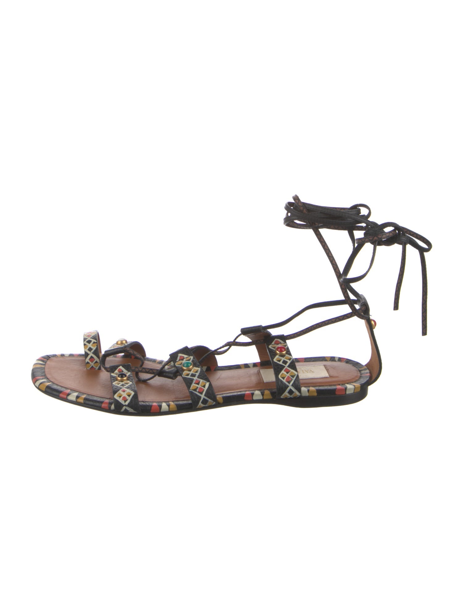 Valentino Leather Printed Gladiator Sandals