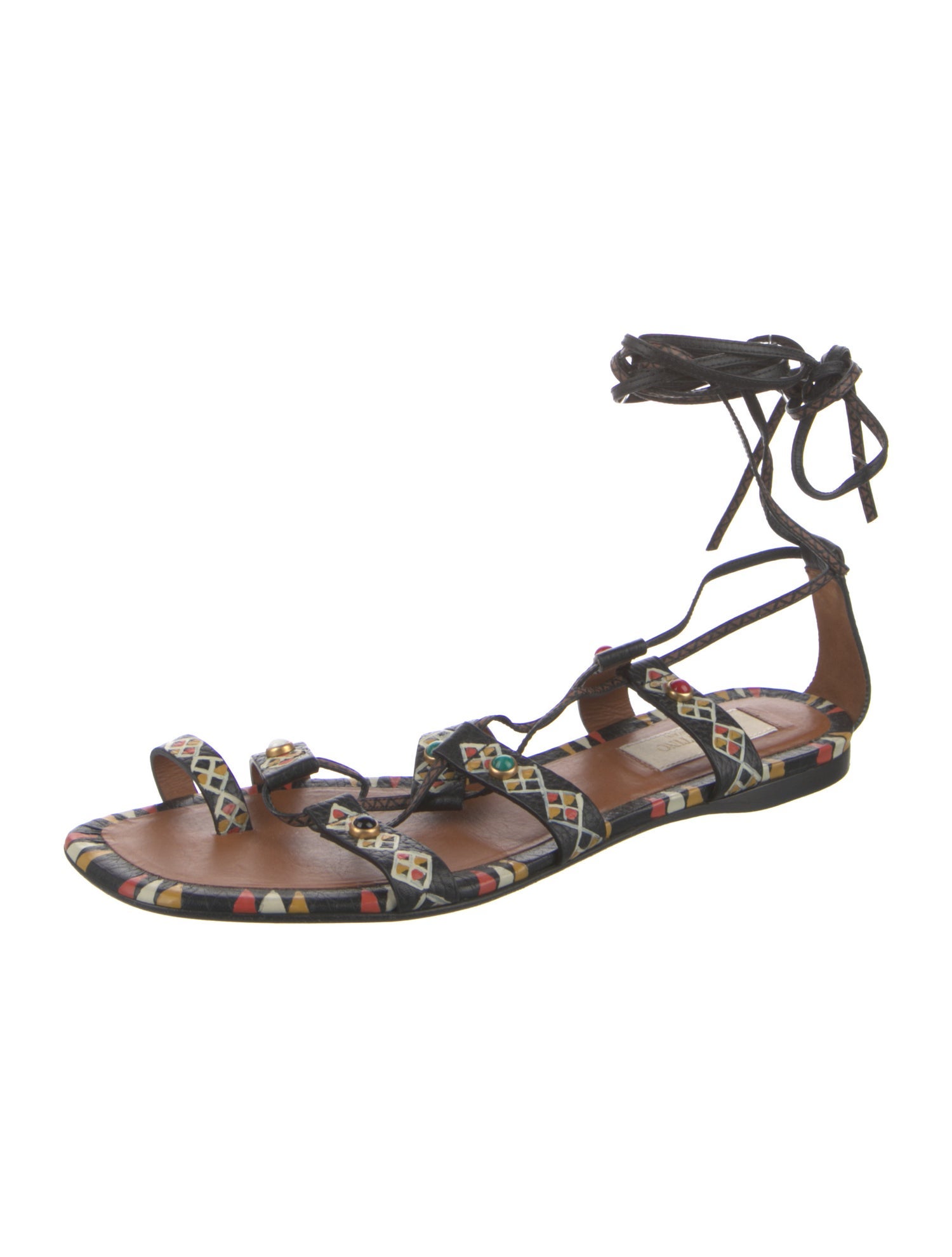 Valentino Leather Printed Gladiator Sandals