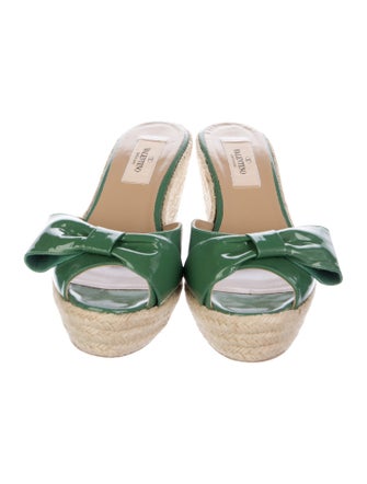 Valentino Patent Leather Bow Accents Mules