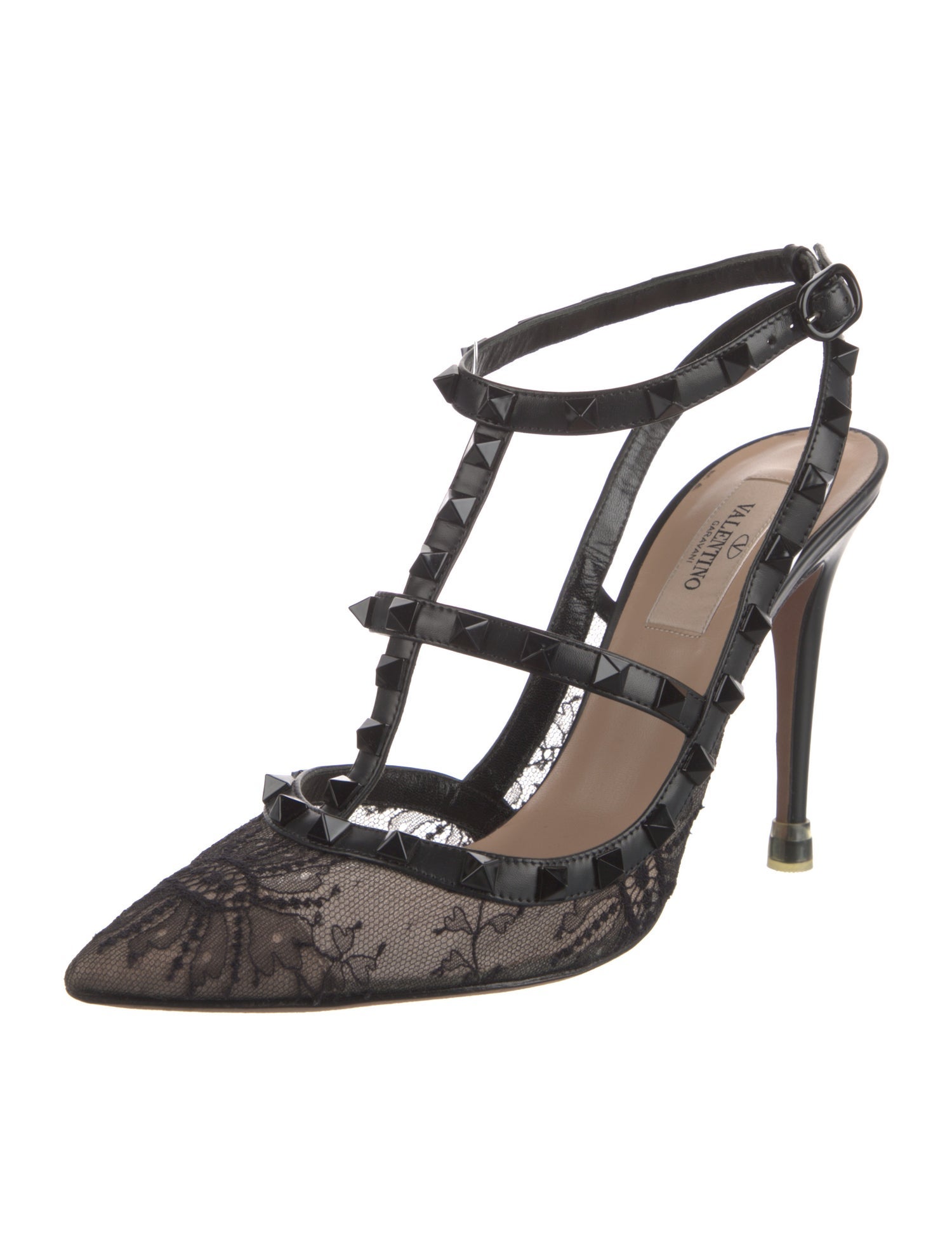 Valentino Rockstud Accents Lace T-Strap Pumps