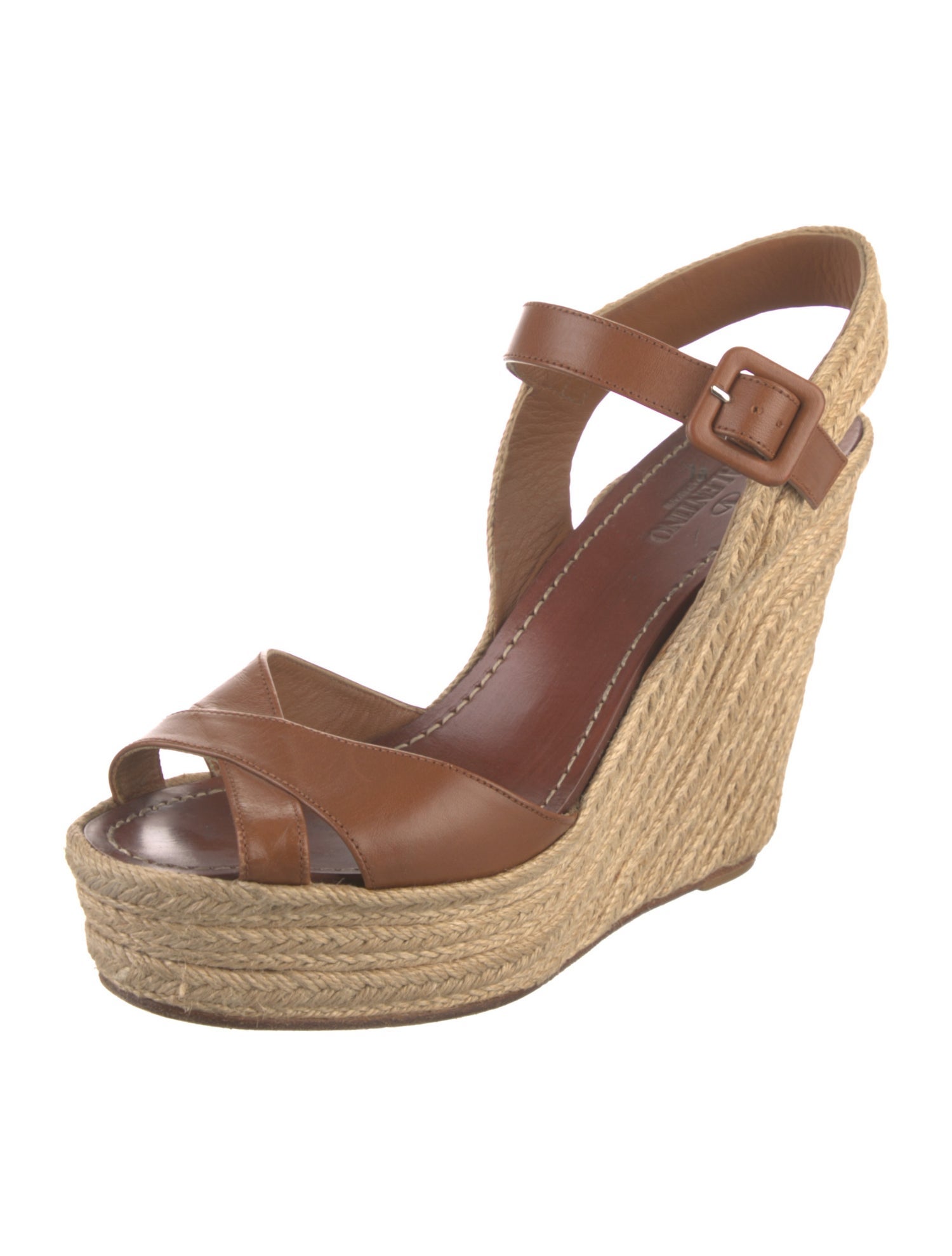 Valentino Leather Braided Accents Espadrilles