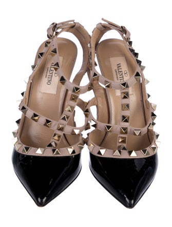 Valentino Rockstud Accents Patent Leather T-Strap Pumps