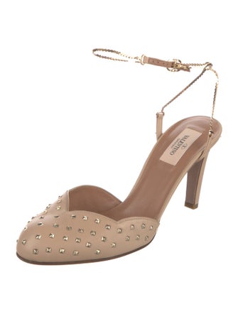 Valentino Rockstud Accents Leather Slingback Pumps