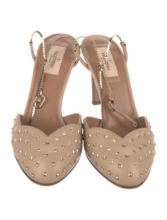 Valentino Rockstud Accents Leather Slingback Pumps