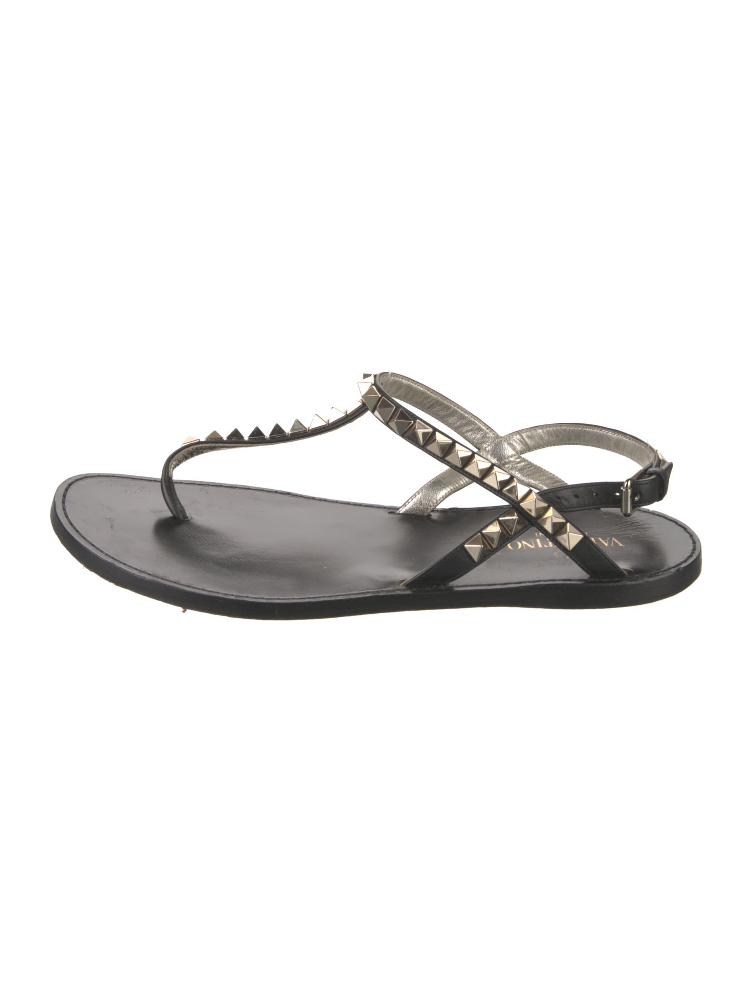 Valentino Rockstud Accents Leather T-Strap Sandals