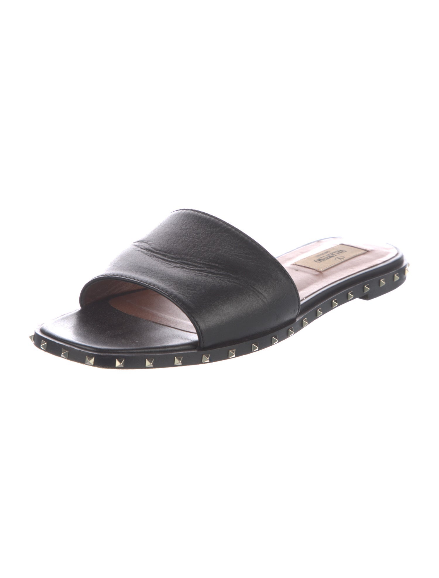 Valentino Rockstud Accents Leather Slides