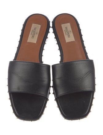 Valentino Rockstud Accents Leather Slides