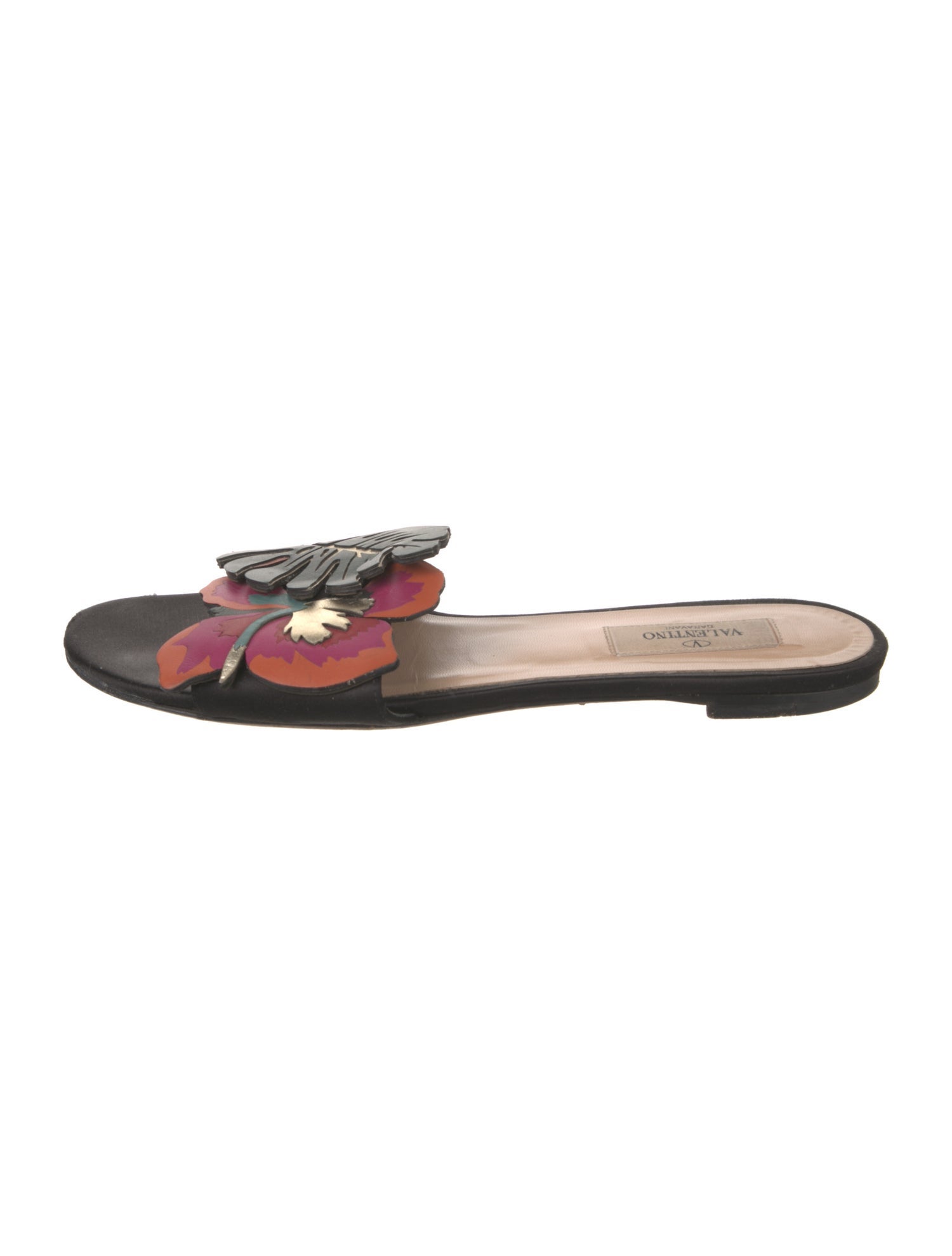 Valentino Leather Floral Print Slides
