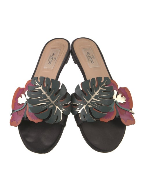 Valentino Leather Floral Print Slides